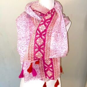 Block print lightweight cotton oversized pink orange scarf wrap pareo sarong
